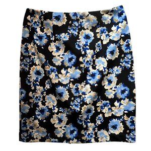 White House Black Market Womens Mini Pencil Skirt 6 Blue Floral Pencil Stretch